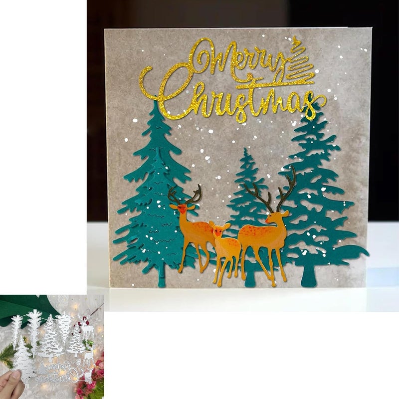 Lapoo Christmas Metal Cutting Die for Scrapbooking, 3D Backgrounds Frame New Cutting Dies DIY Album Card Making Decor Paper Metal Die Cuts Party Wedding Decorations (Elk and Forest 7.1 x 6.3 in) - Image 1